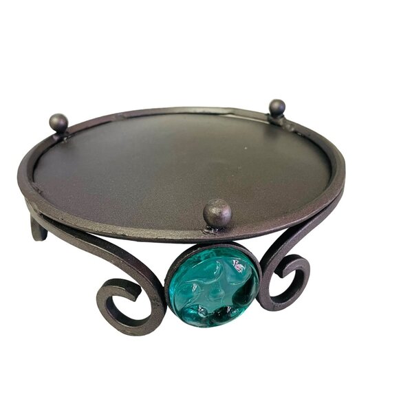 Vintage Wrought Iron Candle Plant Holder With Emerald Glass Accents Pier 1 Impor - Picture 5 of 5